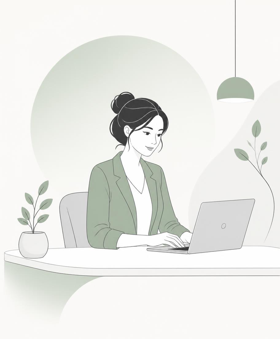 Ilustracja przedstawiająca właścicielkę biura rachunkowego przy pracy